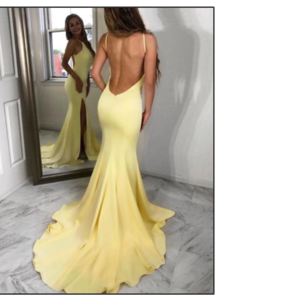 Long Formal Yellow Dress (new with tags) Spaghetti Straps, Split-Front, Backless